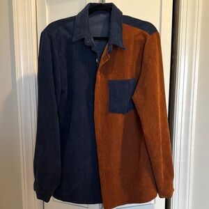 Colorblock Corduroy Shirt - Navy and Rust